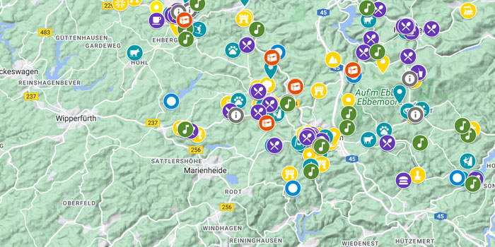 Die Interaktive Karte aus der Region Oben an der Volme: Findet euer Erlebnis in Halver, Herscheid, Schalksmühle, Meinerzhagen und Kierspe
